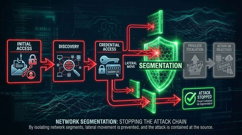 Diagram of the cyber attack lifecycle showing how attackers move laterally from initial compromise to data exfiltration.