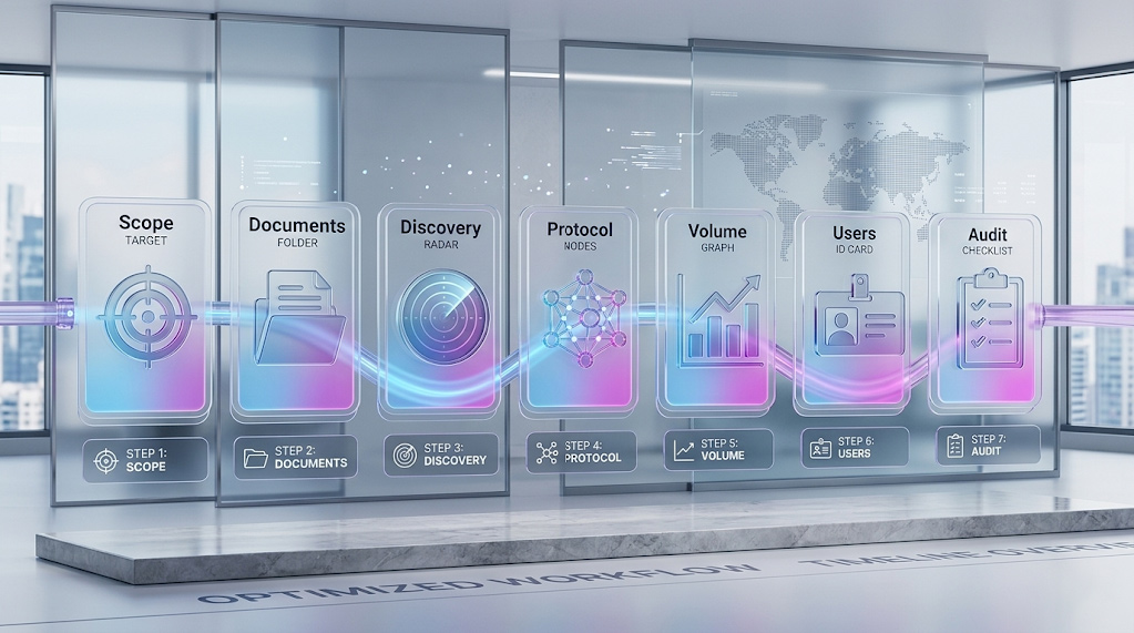 Infographic outlining the 7-step process for conducting a network security baseline assessment.