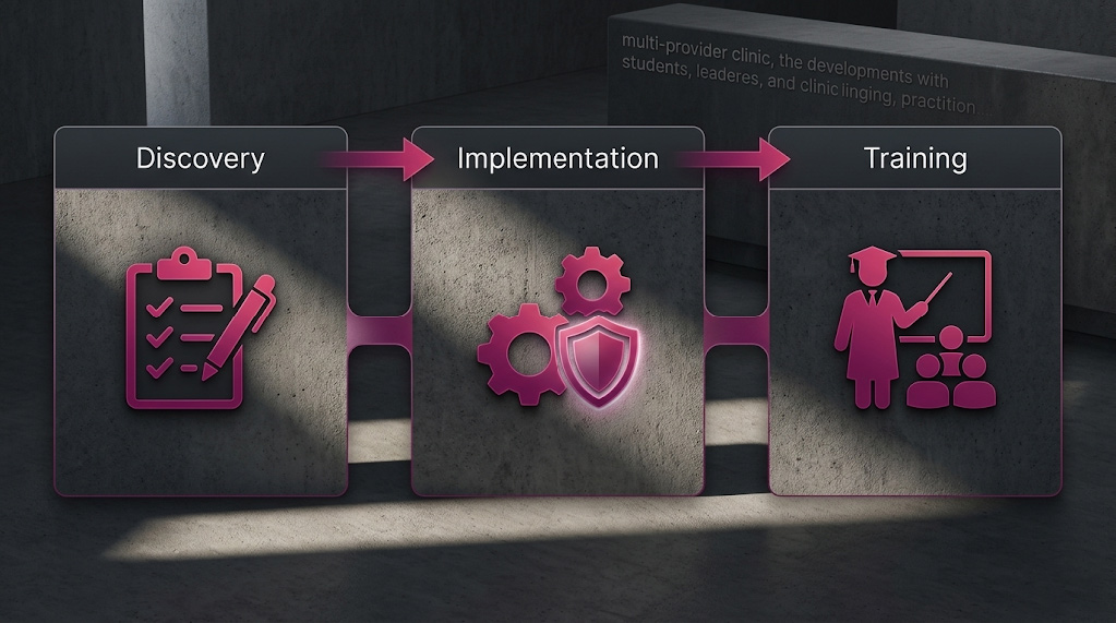 Arann Tech three-step process for transitioning a medical clinic from free email to a secure, PHIPA-compliant communication system