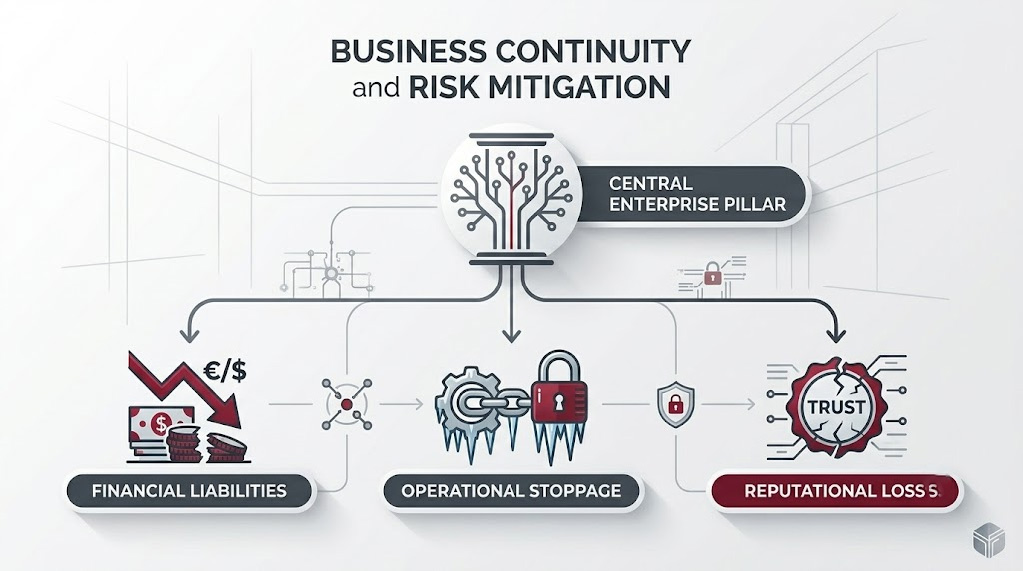 An infographic chart detailing the business continuity impacts and long-term operational risks associated with a failure in strategic risk management planning